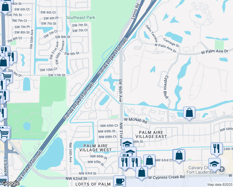 map of restaurants, bars, coffee shops, grocery stores, and more near 1267 Southwest 46th Avenue in Pompano Beach