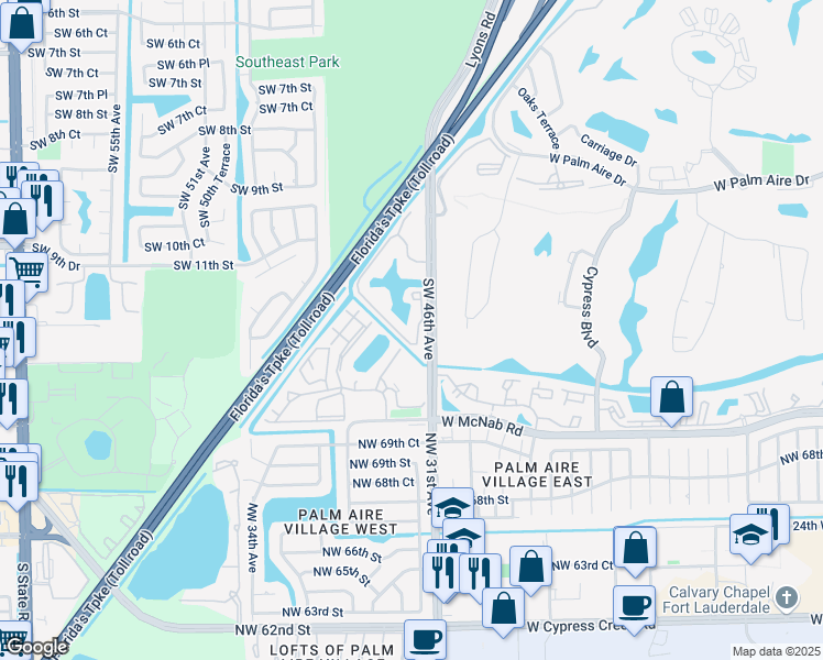 map of restaurants, bars, coffee shops, grocery stores, and more near 1267 Southwest 46th Avenue in Pompano Beach