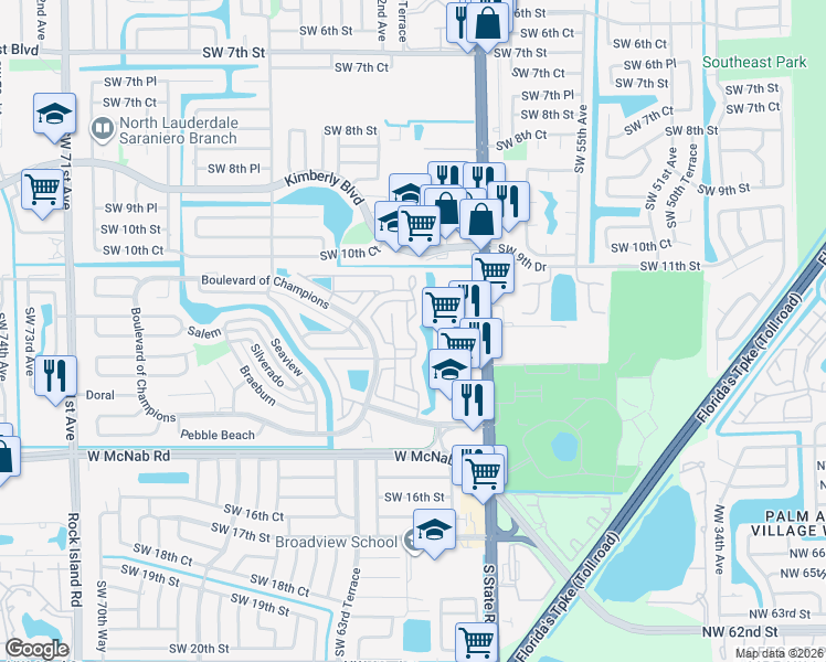 map of restaurants, bars, coffee shops, grocery stores, and more near 132 Colly Way in North Lauderdale