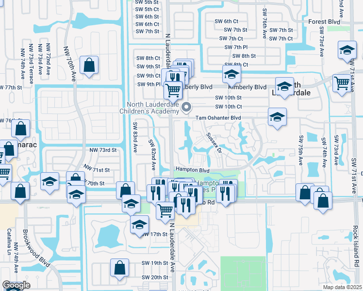 map of restaurants, bars, coffee shops, grocery stores, and more near 8010 Hampton Boulevard in North Lauderdale
