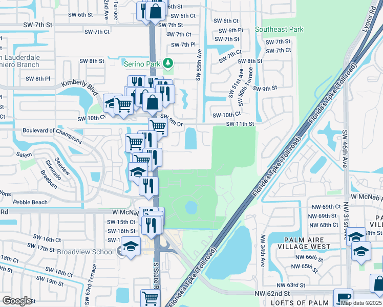 map of restaurants, bars, coffee shops, grocery stores, and more near 1200 Southwest 52nd Avenue in North Lauderdale