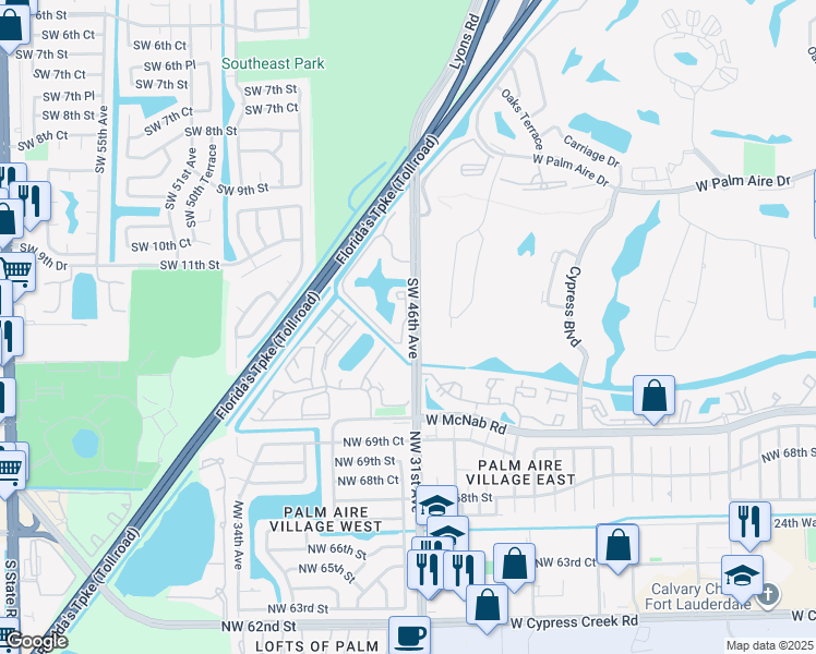 map of restaurants, bars, coffee shops, grocery stores, and more near 1267 Southwest 46th Avenue in Pompano Beach