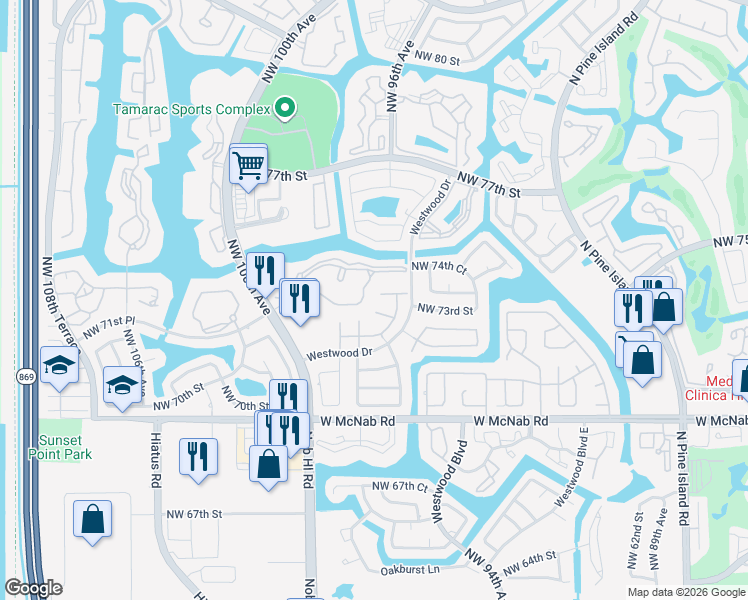 map of restaurants, bars, coffee shops, grocery stores, and more near 9368 South Belfort Circle in Tamarac