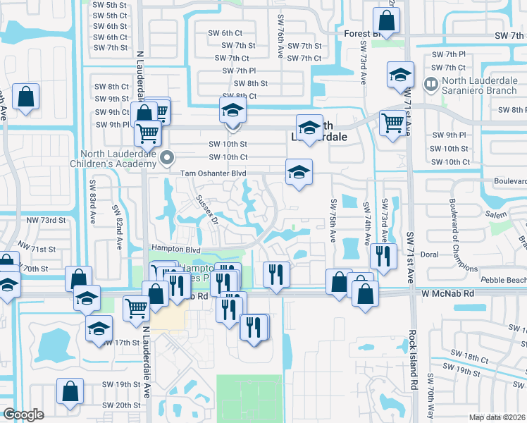 map of restaurants, bars, coffee shops, grocery stores, and more near 1363 Hampton Boulevard in North Lauderdale