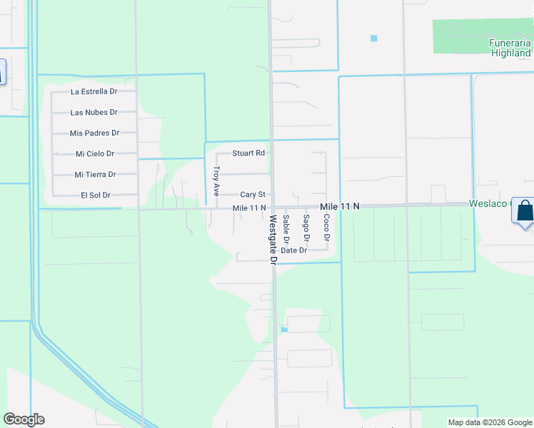 map of restaurants, bars, coffee shops, grocery stores, and more near 5607 Westgate Drive in Weslaco