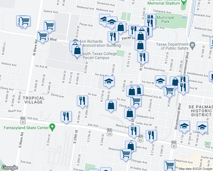 map of restaurants, bars, coffee shops, grocery stores, and more near 2606 Gumwood Avenue in McAllen
