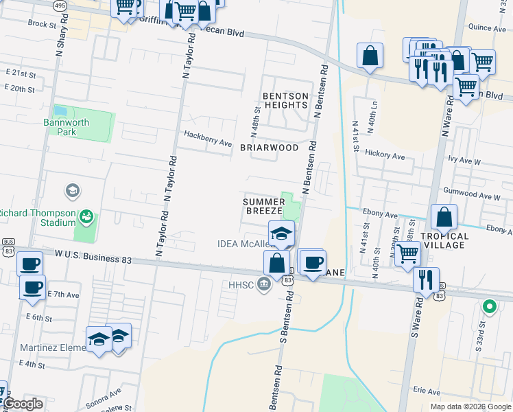 map of restaurants, bars, coffee shops, grocery stores, and more near 4704 Datepalm Avenue in McAllen