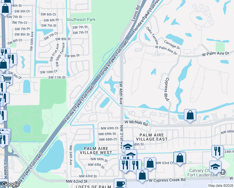 map of restaurants, bars, coffee shops, grocery stores, and more near 1267 Southwest 46th Avenue in Pompano Beach