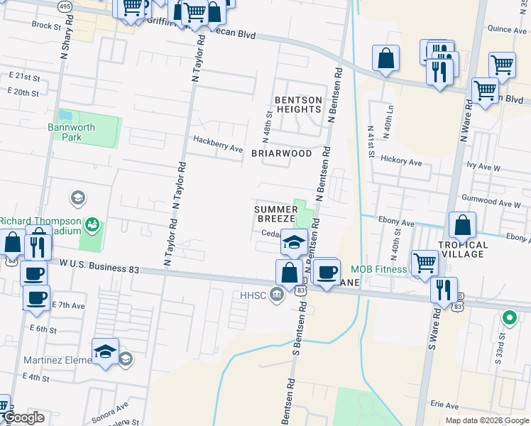 map of restaurants, bars, coffee shops, grocery stores, and more near 4708 Date Palm Avenue in McAllen