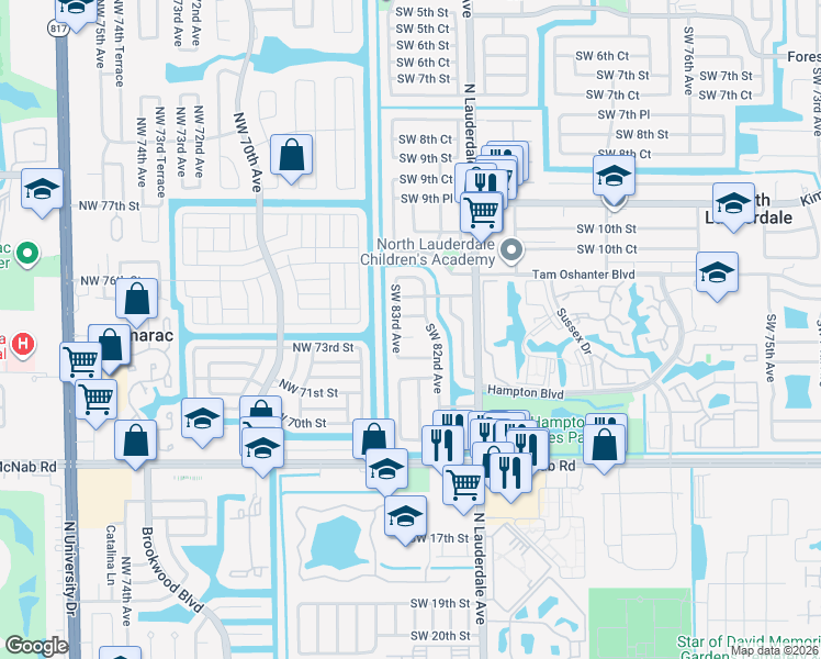 map of restaurants, bars, coffee shops, grocery stores, and more near 8205 Southwest 12th Place in North Lauderdale
