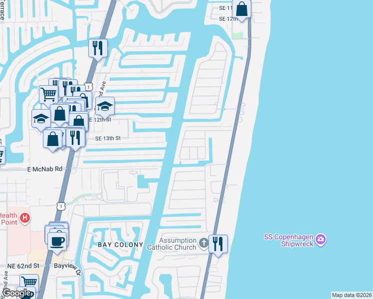 map of restaurants, bars, coffee shops, grocery stores, and more near 89-99 Palm Club Dr in Pompano Beach