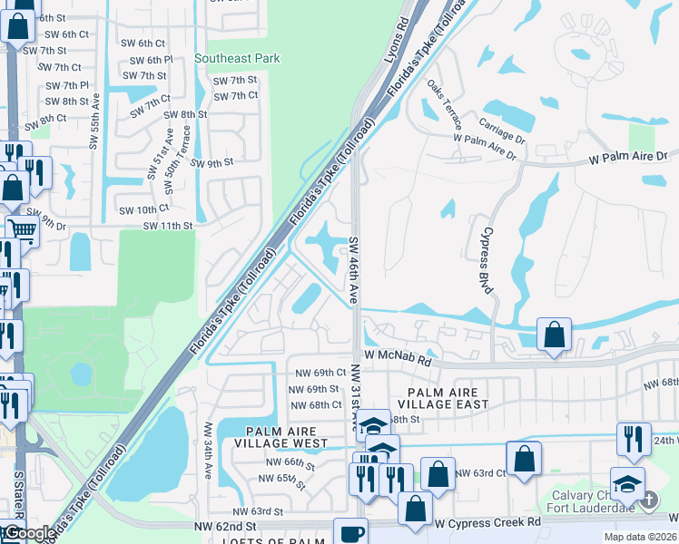 map of restaurants, bars, coffee shops, grocery stores, and more near 1267 Southwest 46th Avenue in Pompano Beach