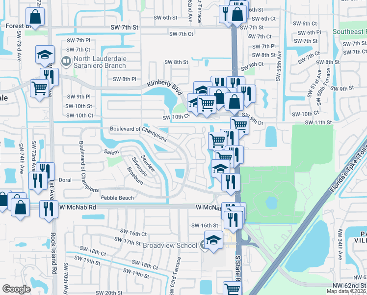 map of restaurants, bars, coffee shops, grocery stores, and more near 1103 East Jasmine Lane in North Lauderdale