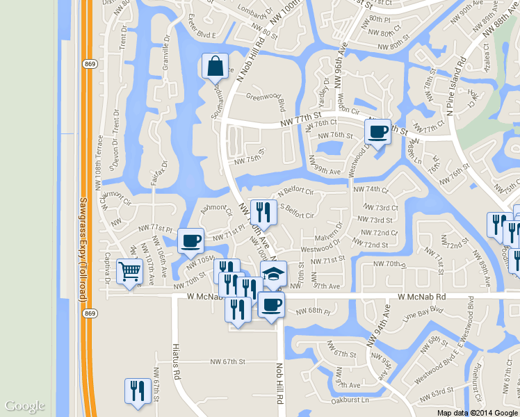 map of restaurants, bars, coffee shops, grocery stores, and more near in Tamarac