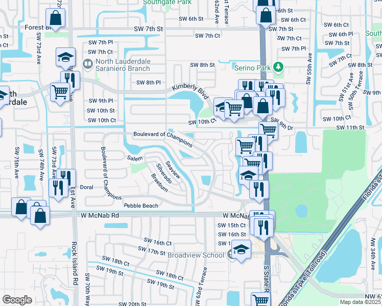 map of restaurants, bars, coffee shops, grocery stores, and more near 1219 Scioto Road in North Lauderdale