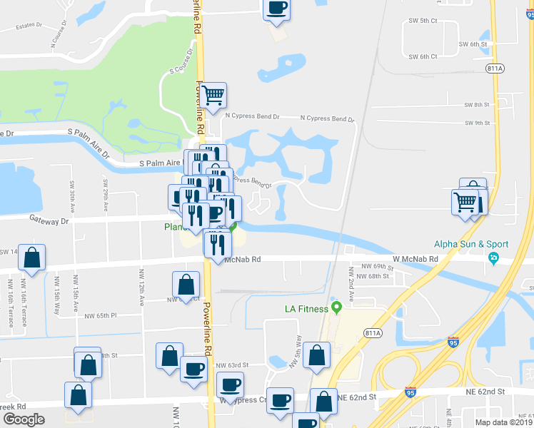 map of restaurants, bars, coffee shops, grocery stores, and more near 2314 South Cypress Bend Drive in Pompano Beach