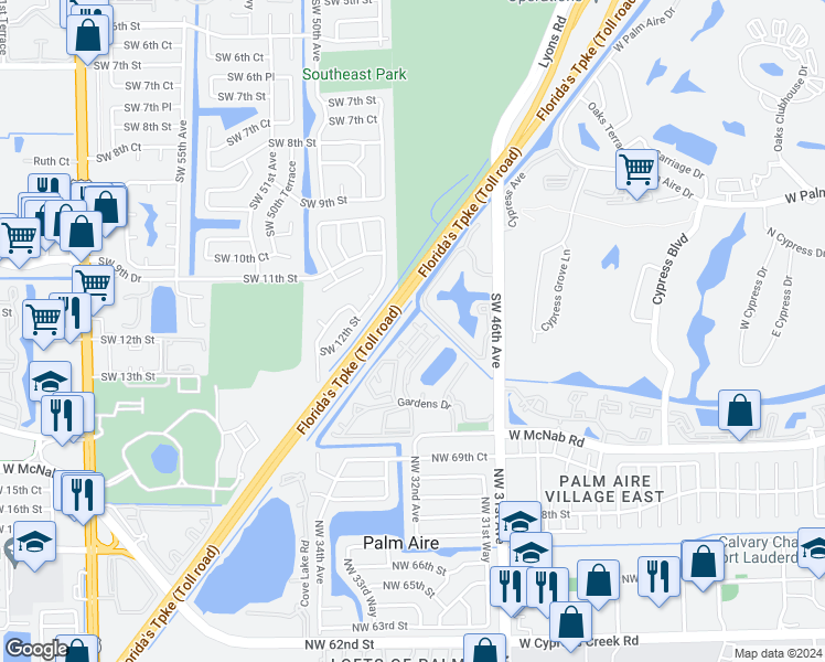 map of restaurants, bars, coffee shops, grocery stores, and more near 606 Gardens Drive in Pompano Beach