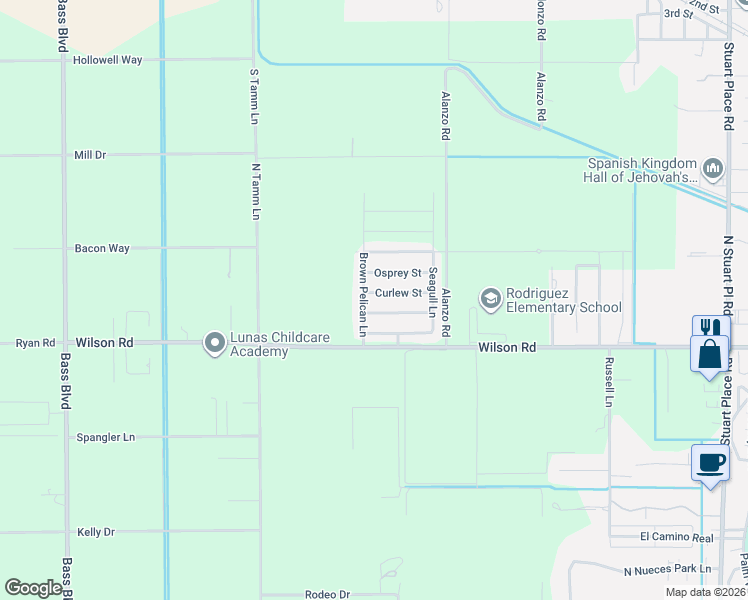 map of restaurants, bars, coffee shops, grocery stores, and more near 8822 Spoonbill Street in Harlingen