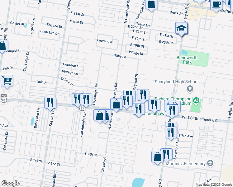map of restaurants, bars, coffee shops, grocery stores, and more near 806 South 15th Street in McAllen