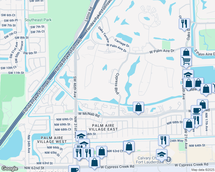 map of restaurants, bars, coffee shops, grocery stores, and more near 905 Cypress Terrace in Pompano Beach