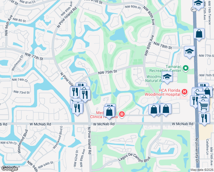map of restaurants, bars, coffee shops, grocery stores, and more near 7314 Corkwood Circle in Tamarac