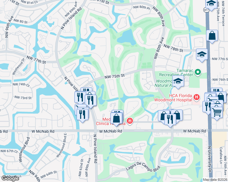 map of restaurants, bars, coffee shops, grocery stores, and more near 7314 Corkwood Circle in Tamarac