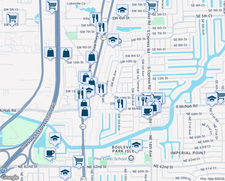 map of restaurants, bars, coffee shops, grocery stores, and more near 1240 Southwest 4th Avenue in Pompano Beach