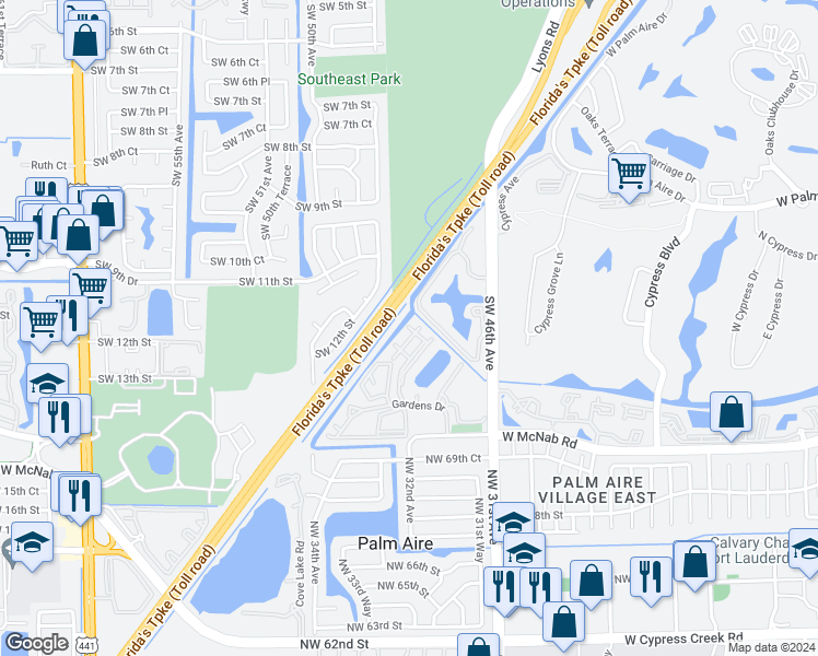 map of restaurants, bars, coffee shops, grocery stores, and more near 616 Southwest 46th Avenue in Pompano Beach