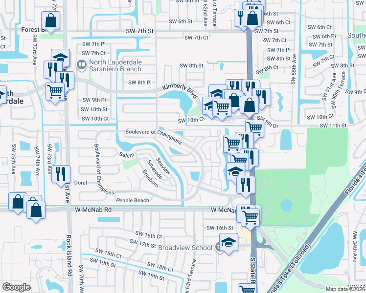 map of restaurants, bars, coffee shops, grocery stores, and more near 916 Magnolia Avenue in North Lauderdale