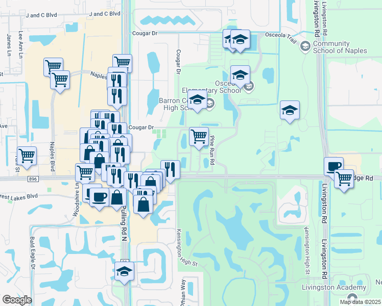 map of restaurants, bars, coffee shops, grocery stores, and more near Grand Cypress Circle in Naples