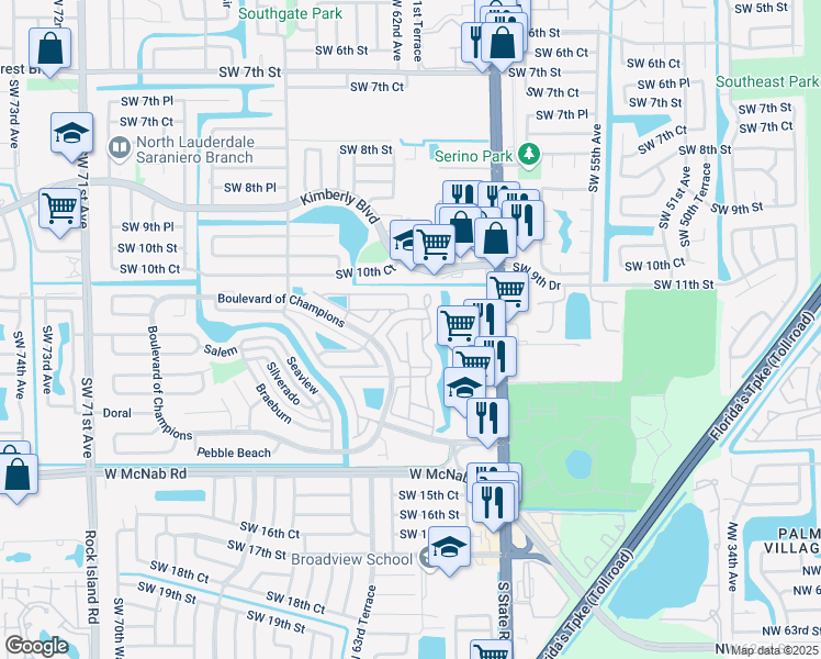 map of restaurants, bars, coffee shops, grocery stores, and more near 710 Holly Street in North Lauderdale