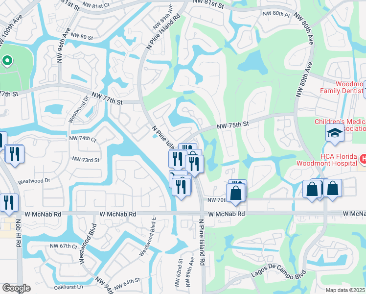 map of restaurants, bars, coffee shops, grocery stores, and more near 8722 Northwest 75th Court in Tamarac