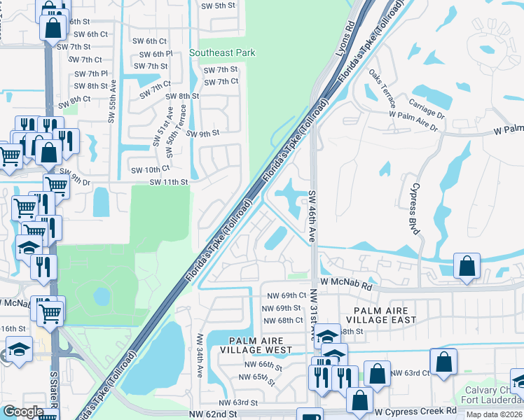 map of restaurants, bars, coffee shops, grocery stores, and more near 616 Southwest 46th Avenue in Pompano Beach