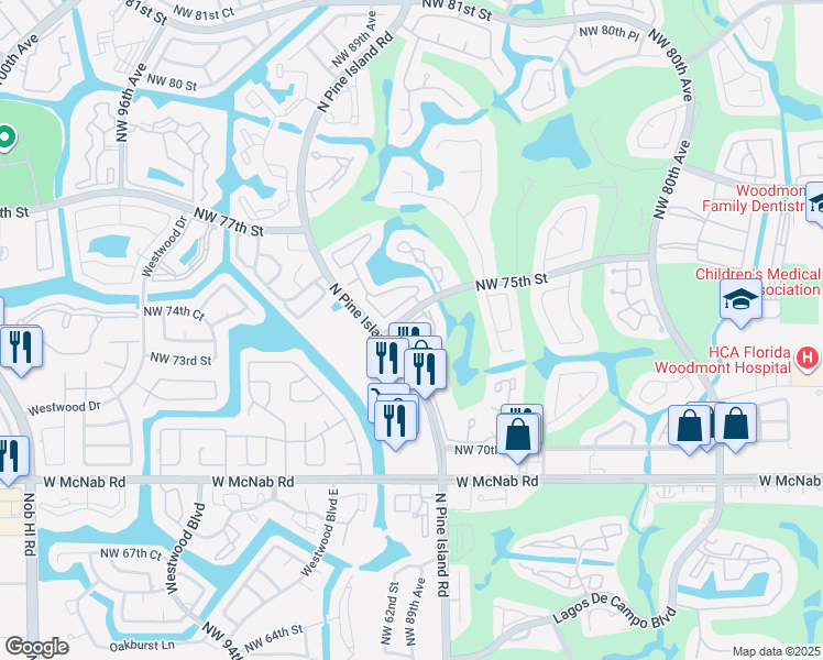 map of restaurants, bars, coffee shops, grocery stores, and more near 8722 Northwest 75th Court in Tamarac