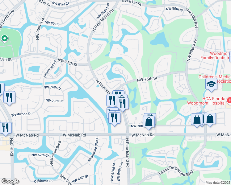 map of restaurants, bars, coffee shops, grocery stores, and more near 8722 Northwest 75th Court in Tamarac
