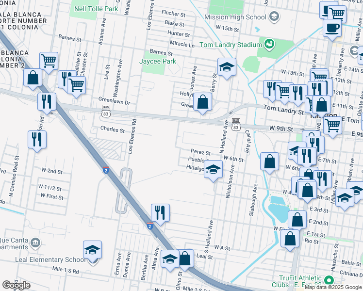 map of restaurants, bars, coffee shops, grocery stores, and more near 721 Walsh Avenue in Mission