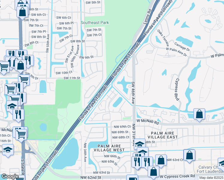 map of restaurants, bars, coffee shops, grocery stores, and more near 616 Southwest 46th Avenue in Pompano Beach