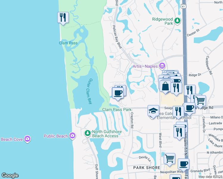 map of restaurants, bars, coffee shops, grocery stores, and more near 5555 Heron Point Drive in Naples