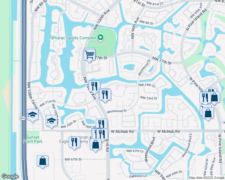 map of restaurants, bars, coffee shops, grocery stores, and more near 9728 South Belfort Circle in Tamarac