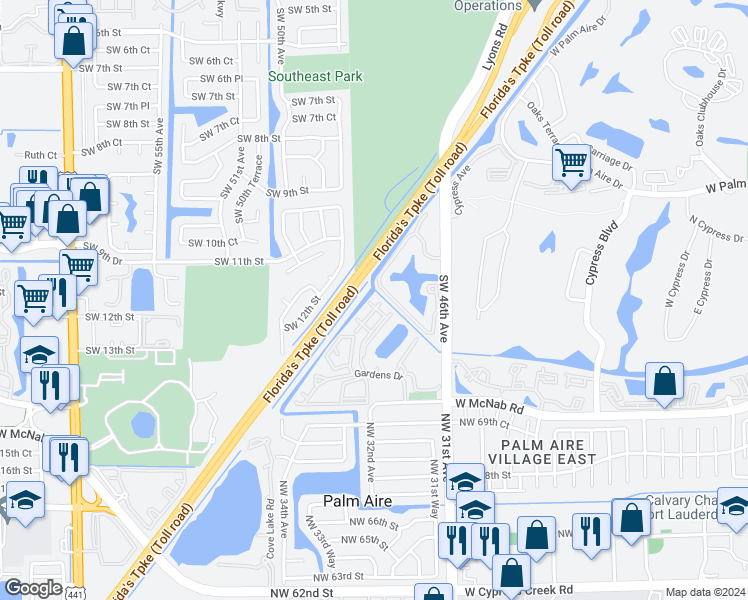map of restaurants, bars, coffee shops, grocery stores, and more near 616 Southwest 46th Avenue in Pompano Beach