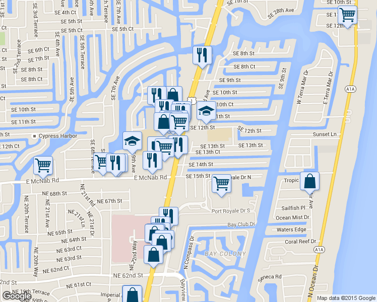 map of restaurants, bars, coffee shops, grocery stores, and more near 1296 U.S. 1 in Pompano Beach