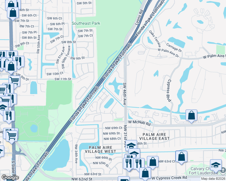 map of restaurants, bars, coffee shops, grocery stores, and more near 1255 Southwest 46th Avenue in Pompano Beach