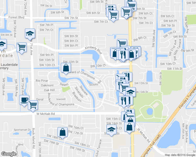 map of restaurants, bars, coffee shops, grocery stores, and more near 916 Magnolia Avenue in North Lauderdale