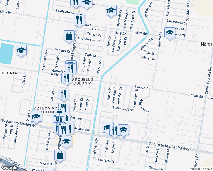 map of restaurants, bars, coffee shops, grocery stores, and more near 2027 Cancun Drive in San Juan
