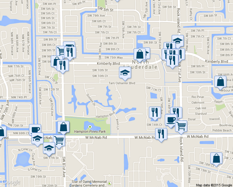 map of restaurants, bars, coffee shops, grocery stores, and more near 1181 Hampton Blvd in North Lauderdale