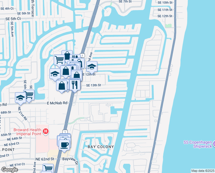 map of restaurants, bars, coffee shops, grocery stores, and more near 2416 Southeast 13th Street in Pompano Beach