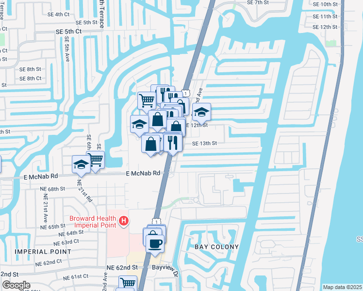 map of restaurants, bars, coffee shops, grocery stores, and more near 1296 U.S. 1 in Pompano Beach