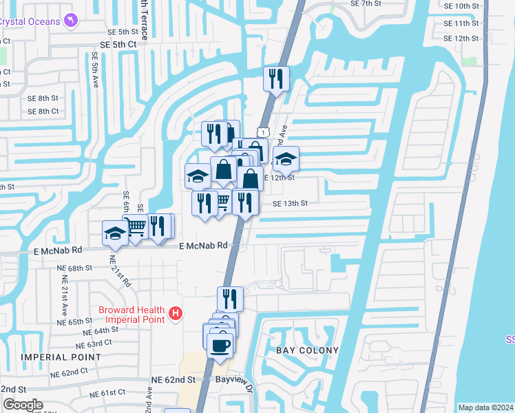 map of restaurants, bars, coffee shops, grocery stores, and more near 1296 U.S. 1 in Pompano Beach