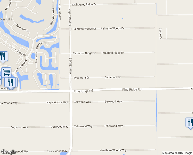 map of restaurants, bars, coffee shops, grocery stores, and more near 5344 Sycamore Drive in Naples