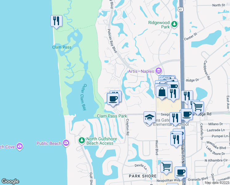 map of restaurants, bars, coffee shops, grocery stores, and more near 545 Serendipity Drive in Naples